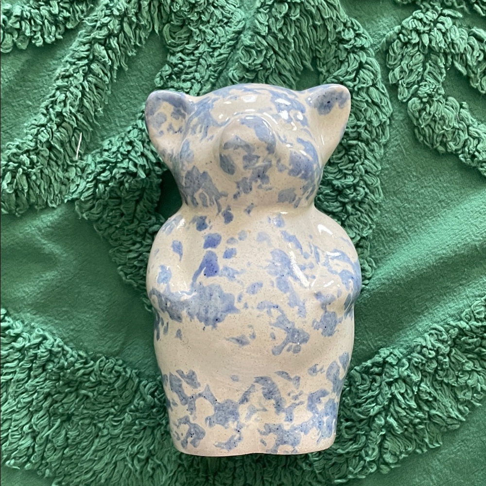 Bybee Pottery Blue and White Ceramic Bear/Piggy Bank